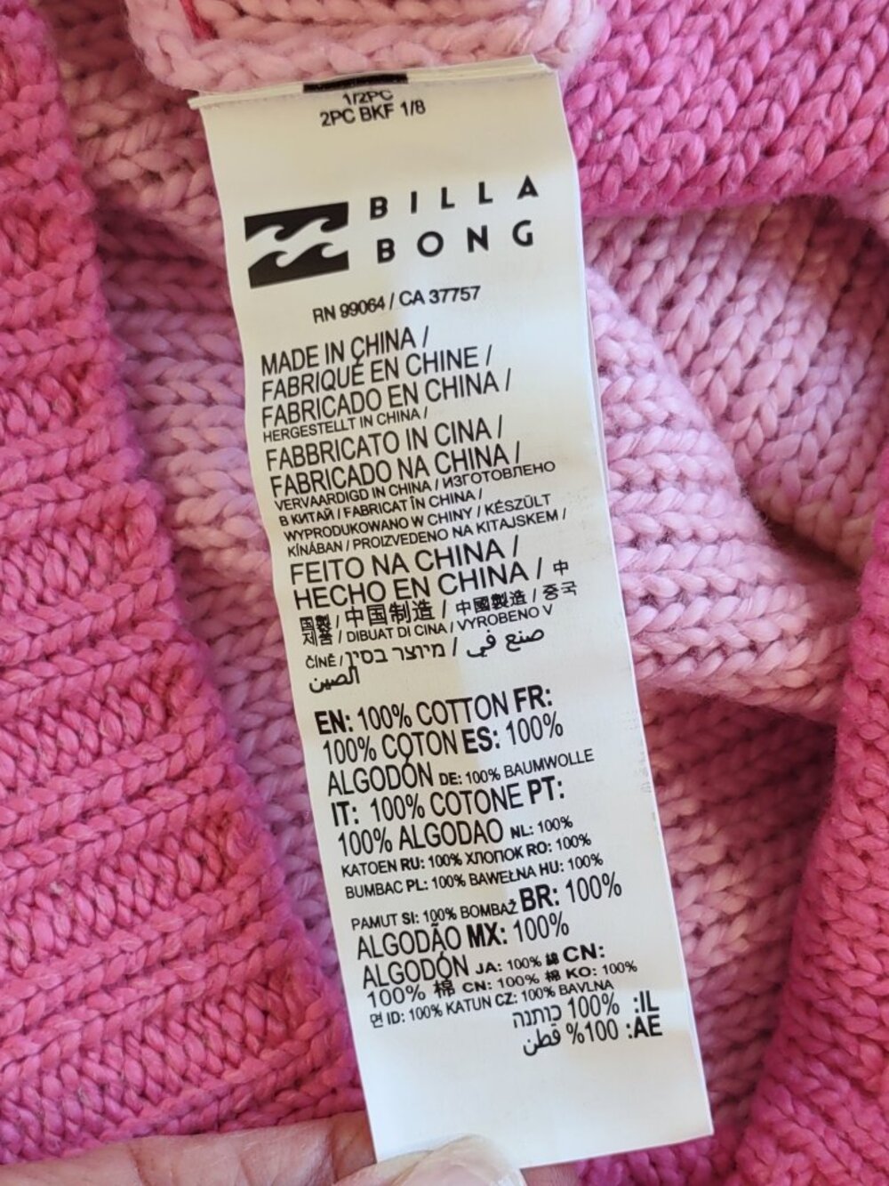 NWT Billabong Seeing Stripes Cotton Sweater Sz Medium Pink Slouchy Crop Pullover - Picture 11 of 11